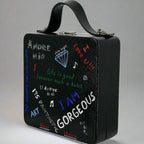 Handmade Wooden Purse – Artistic Graffiti Design, Eco-Friendly Alder Wood Bag with Leather Handle, One-of-a-Kind Gift
