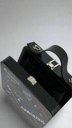 Handmade Wooden Purse – Artistic Graffiti Design, Eco-Friendly Alder Wood Bag with Leather Handle, One-of-a-Kind Gift