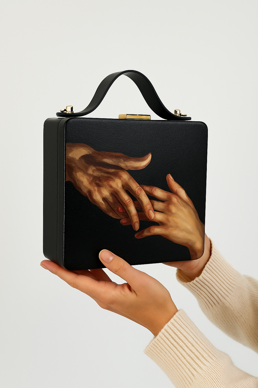 Hand-Painted Wooden Purse – "Hands"